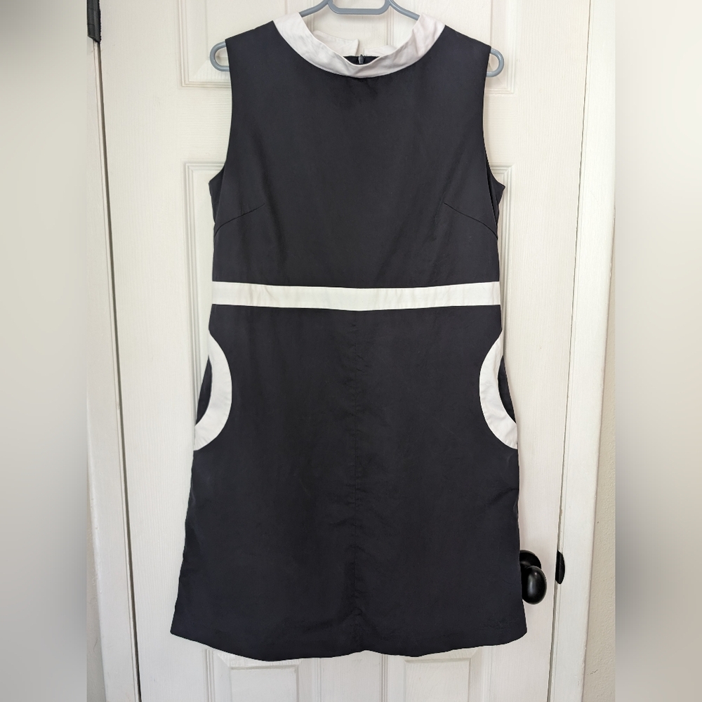 Rumour London Women's Lined Dark Navy White Dress Large Pockets Made In Europe